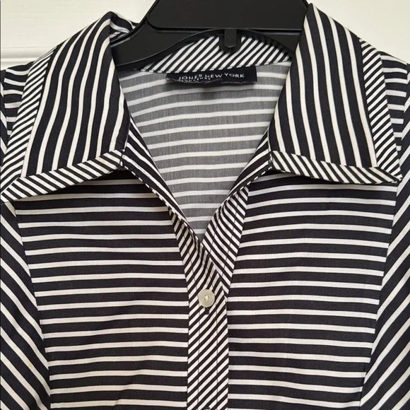 Jones New York Signature Navy & White Striped Button-Up Shirt, Size M - Picture 2 of 8